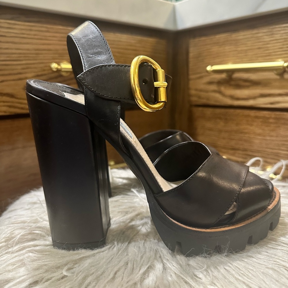 Prada Black Heels with Gold Buckle